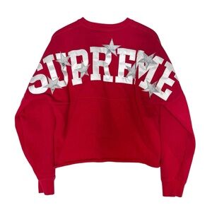 SUPREME Cropped Embroidered Stars Spellout Logo Pullover Sweatshirt Size M RED